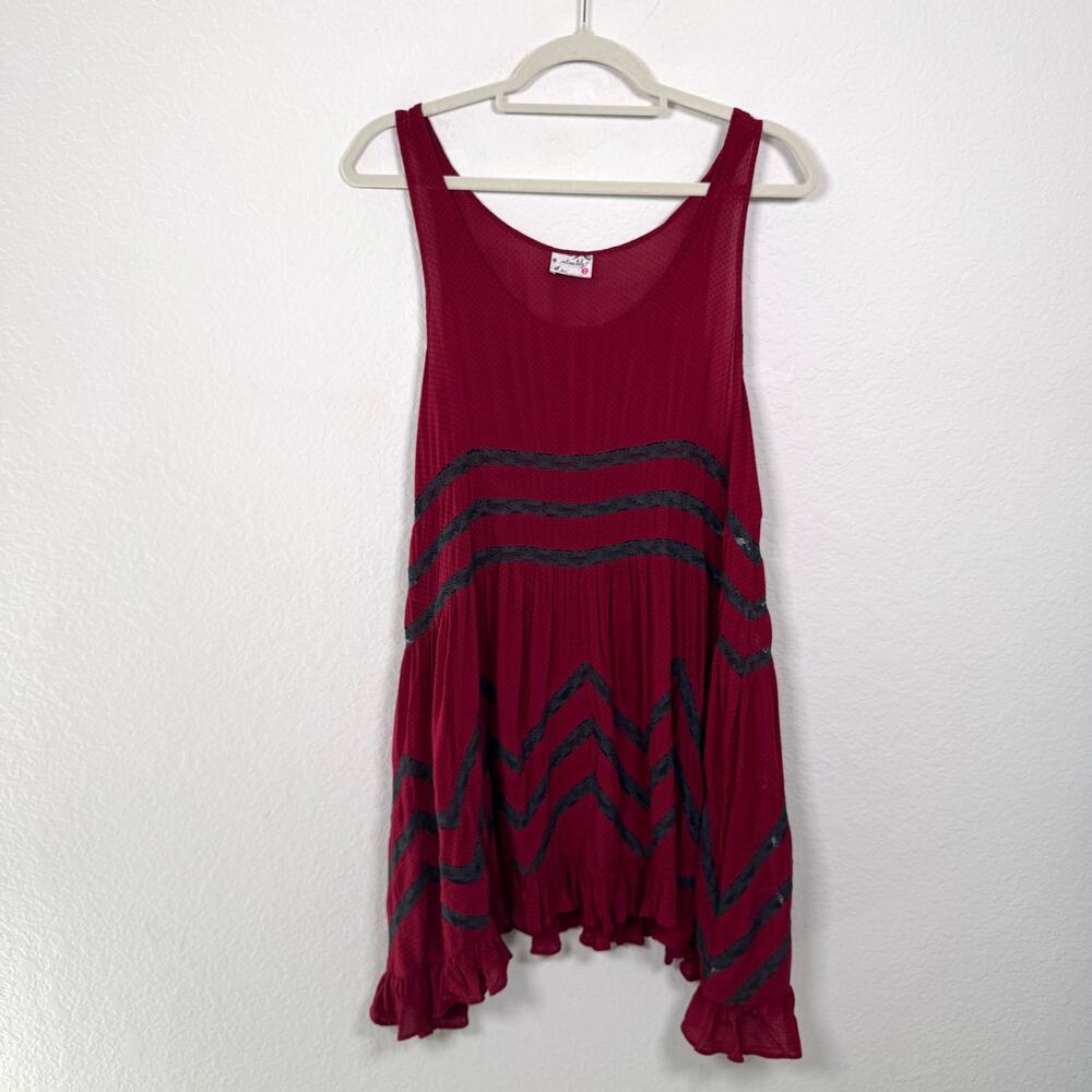 Free People Womens Intimately Voile Lace Trapeze Slip Size M Flowy Boho Red